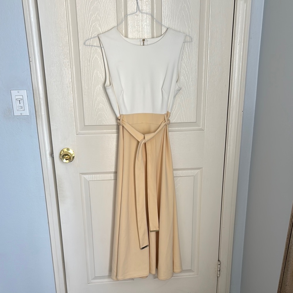 Calvin Klein Cream Tie Front A-Line Midi Dress